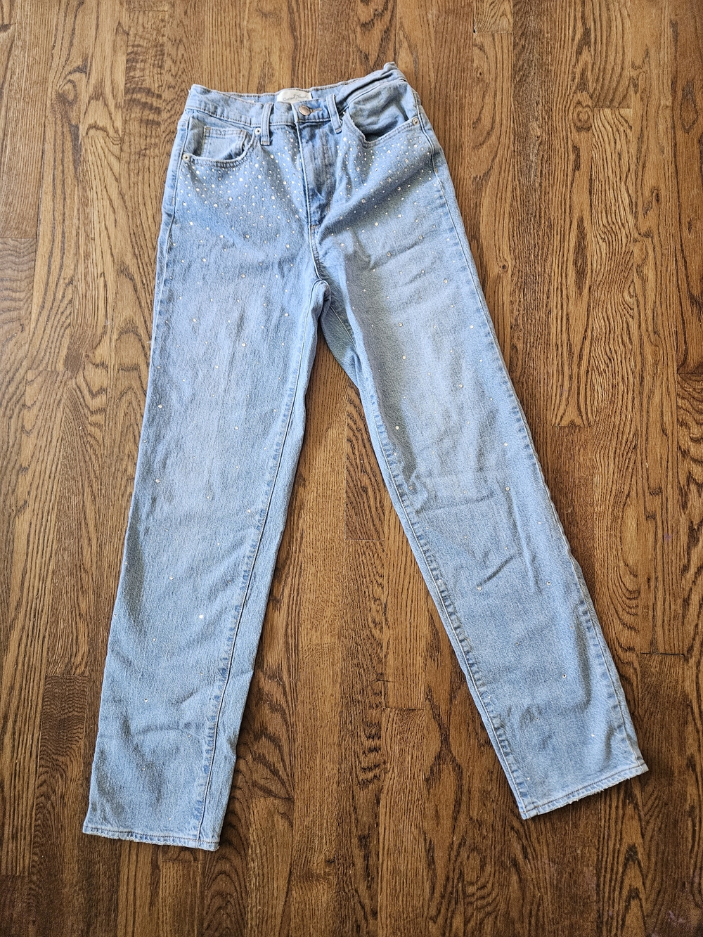 Rhinestone High Rise Straight Leg Womens Jean
